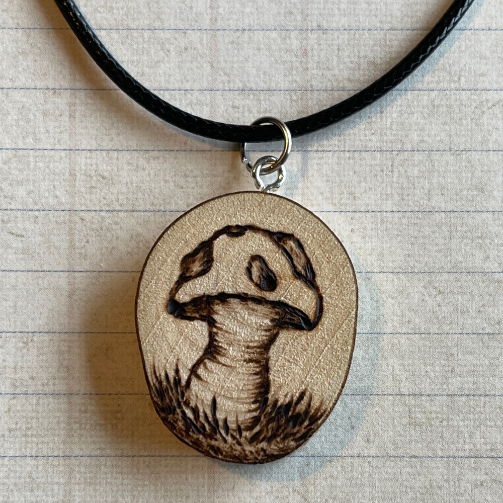 Handcrafted Fairy Mushroom Wood Burned Pendant Necklace